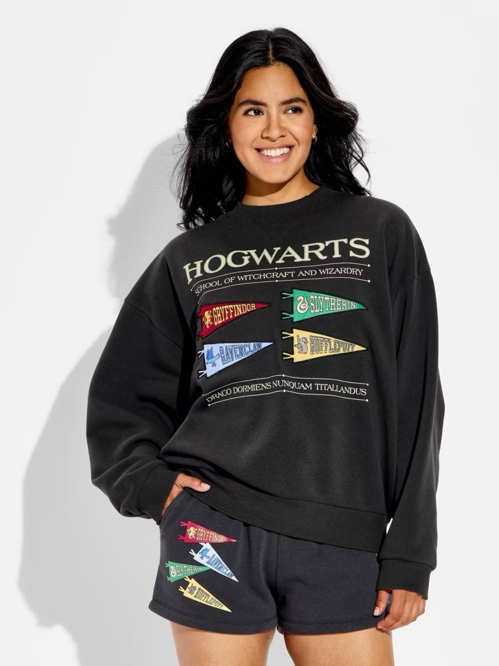 Harry Potter Hogwarts Fleece Graphic Pullover Crewneck Sweatshirt - Black - XXL